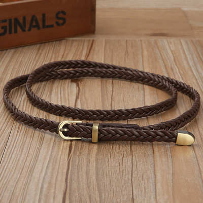 Női PU bőr fonott vékony, keskeny ruhaöv Kiváló minőségű új divatos kauzális derékpánt fém tűs csat női női