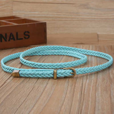 Női PU bőr fonott vékony, keskeny ruhaöv Kiváló minőségű új divatos kauzális derékpánt fém tűs csat női női