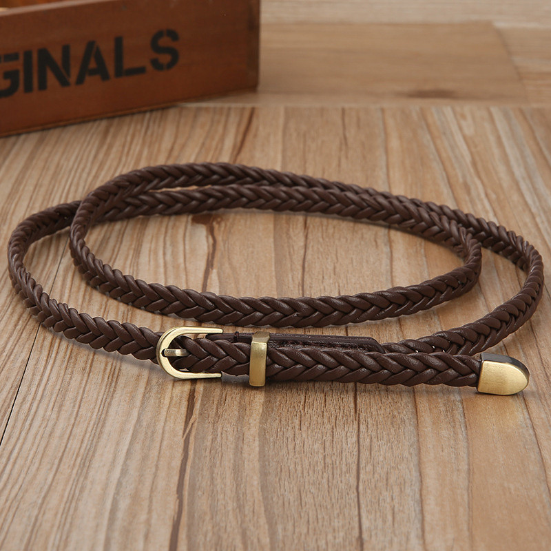 Női PU bőr fonott vékony, keskeny ruhaöv Kiváló minőségű új divatos kauzális derékpánt fém tűs csat női női