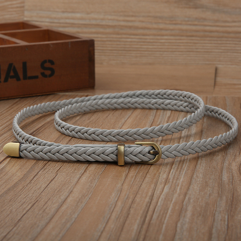 Női PU bőr fonott vékony, keskeny ruhaöv Kiváló minőségű új divatos kauzális derékpánt fém tűs csat női női