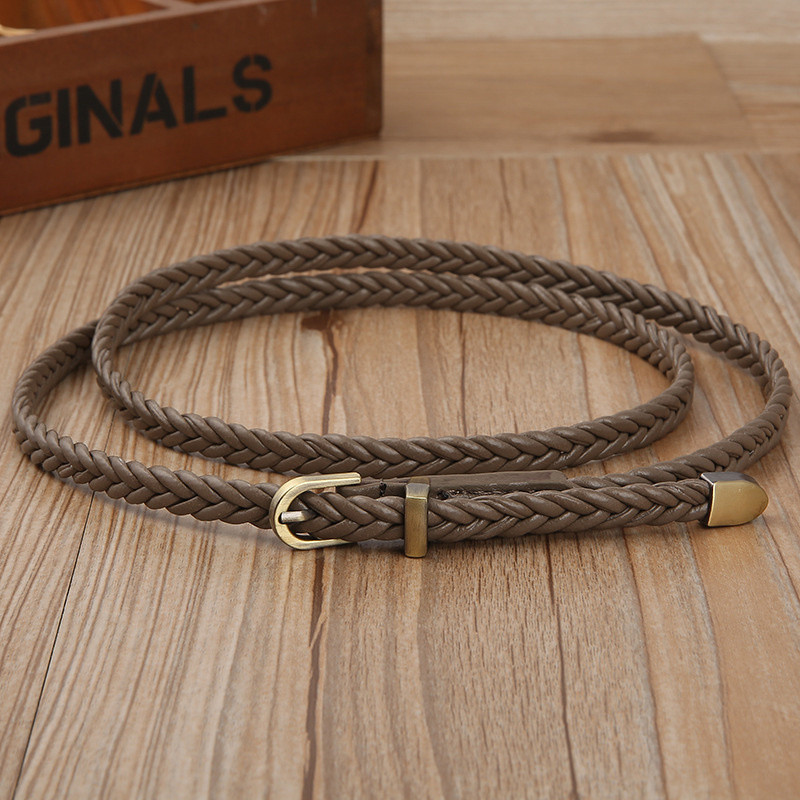 Női PU bőr fonott vékony, keskeny ruhaöv Kiváló minőségű új divatos kauzális derékpánt fém tűs csat női női