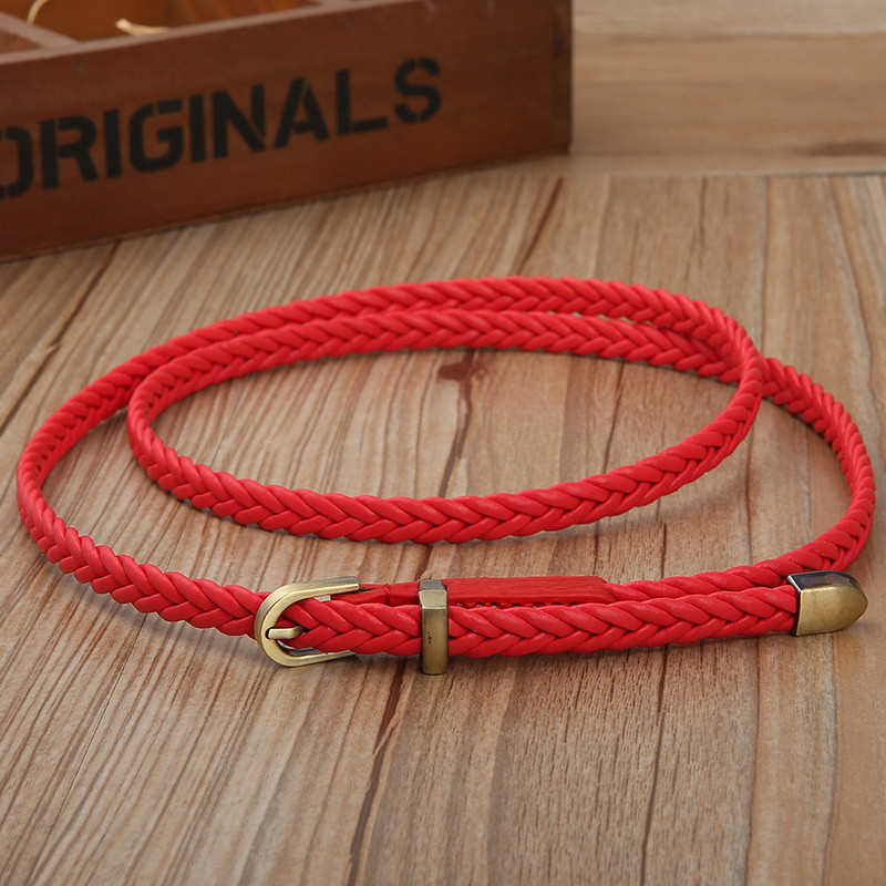 Női PU bőr fonott vékony, keskeny ruhaöv Kiváló minőségű új divatos kauzális derékpánt fém tűs csat női női