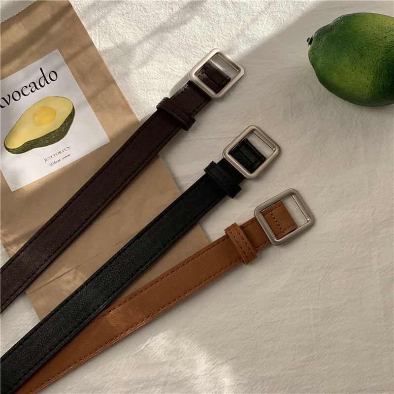 Vintage nem lyukas egyszínű öv PU bőr öv női négyszögletes csatos csatos farmernadrág diák deréköv