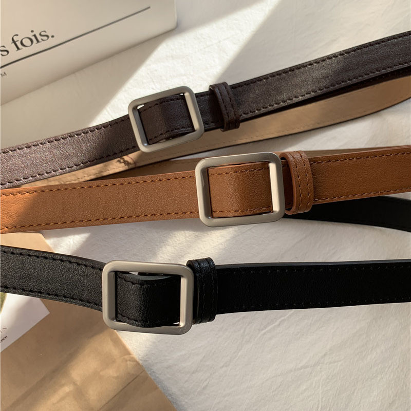 Vintage nem lyukas egyszínű öv PU bőr öv női négyszögletes csatos csatos farmernadrág diák deréköv