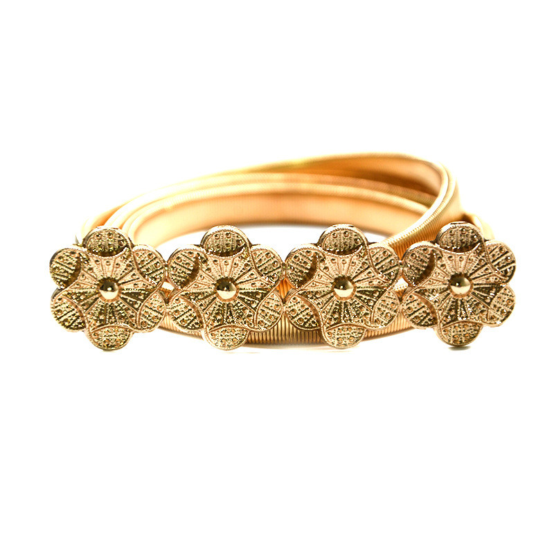 Levelek csatos arany övek nőknek Fém vékony öv ruhához Rugalmas női derékpánt derékpánt