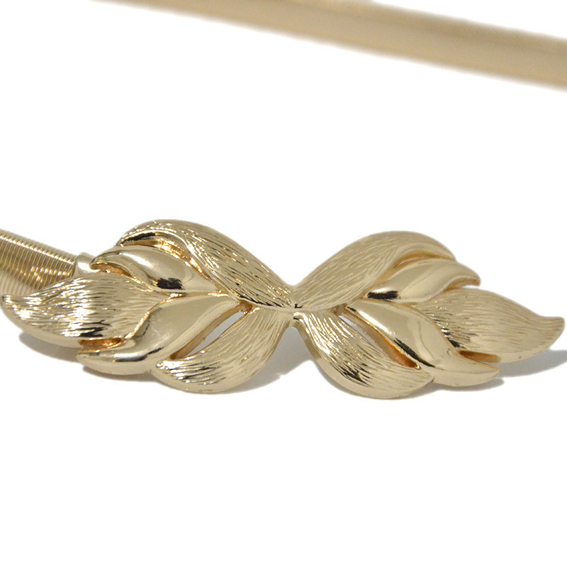 Levelek csatos arany övek nőknek Fém vékony öv ruhához Rugalmas női derékpánt derékpánt