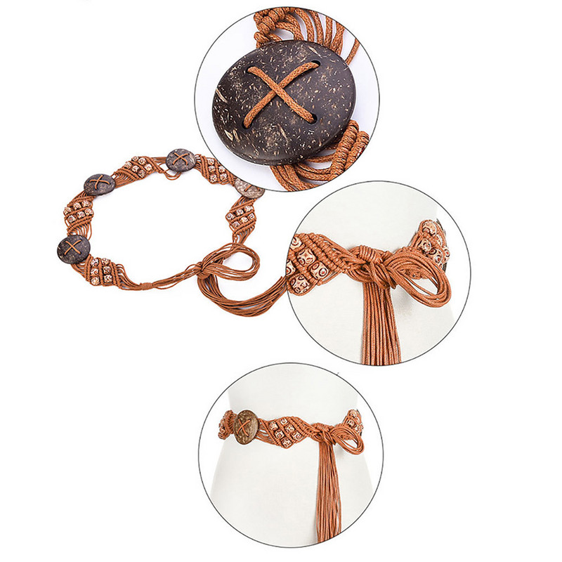 2020 női öv csípő magas derekú rojtok Boho kötött kötél fa gyöngyök öv derék lánc divat ruházati kiegészítő