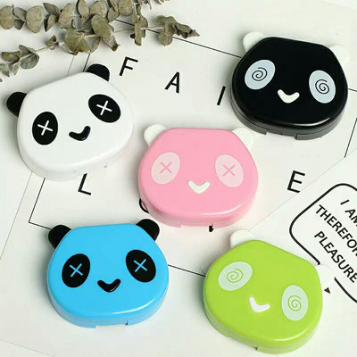 1PCS Cute Portable Panda Eye Contacts with Mirror Θήκη φακών επαφής Χρωματιστοί φακοί Κουτί δοχείου για πάρτι ταξιδιού