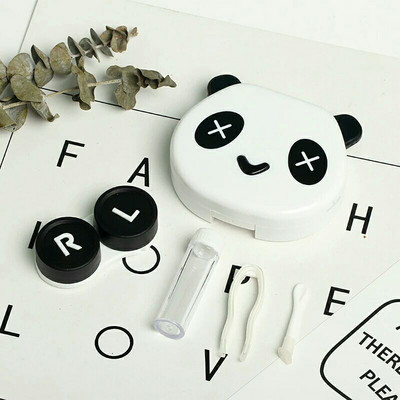 1 db aranyos hordozható Panda szemkontaktus tükrös kontaktlencse tokkal, színes lencsék konténerdoboz parti utazó szetthez