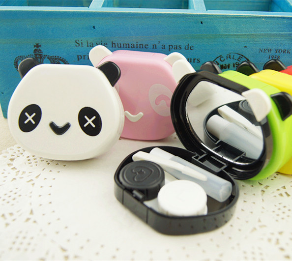 1 db aranyos hordozható Panda szemkontaktus tükrös kontaktlencse tokkal, színes lencsék konténerdoboz parti utazó szetthez