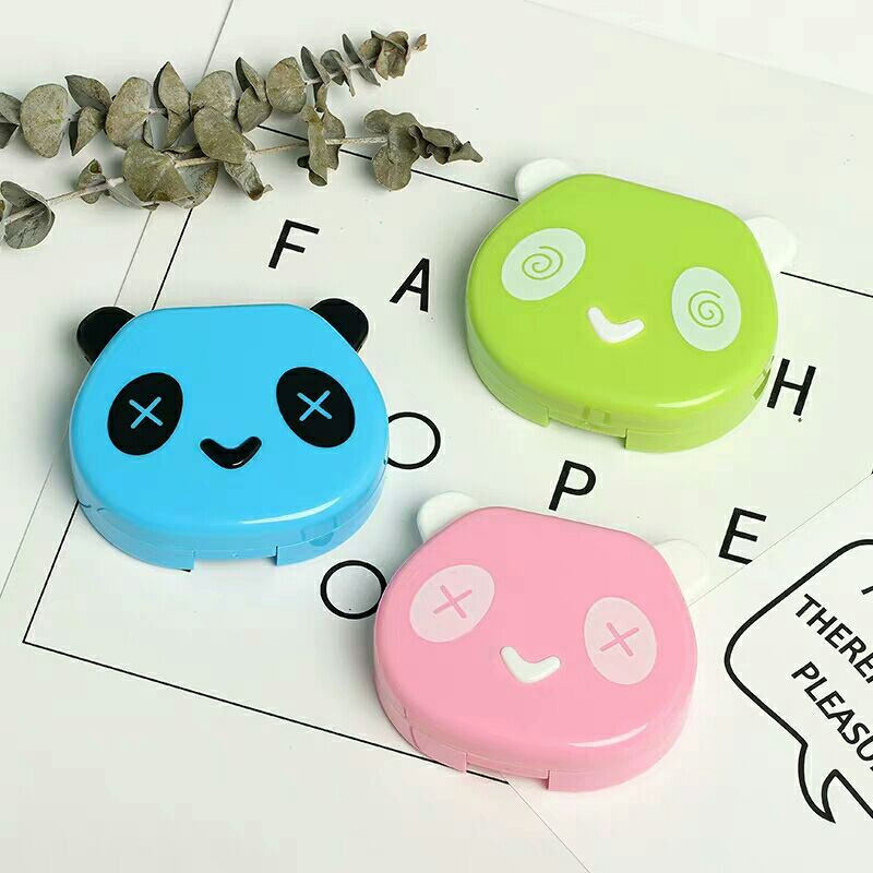 1 db aranyos hordozható Panda szemkontaktus tükrös kontaktlencse tokkal, színes lencsék konténerdoboz parti utazó szetthez