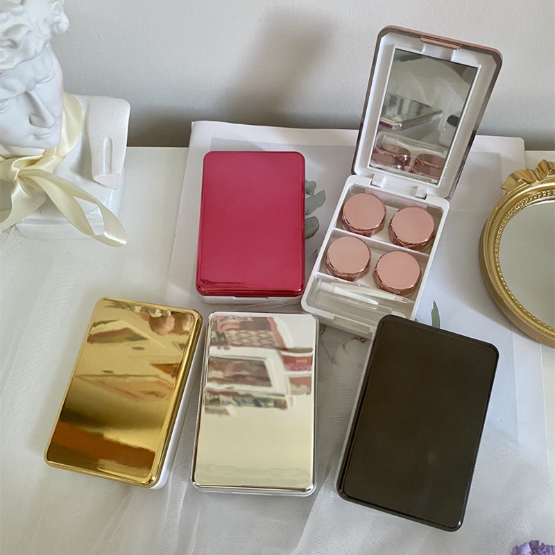 1 vnt. ryškus kontaktinių lęšių dėklas, moteriškas kontaktinių lęšių dėklas Kelioninis moteriškas laikiklis Akių priežiūros indelis su veidrodžiu Didmeninė prekyba