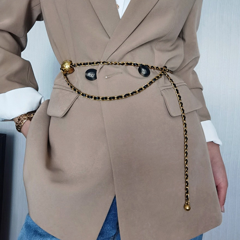 Divat arany lánc öv női hosszú vékony punk fém övek női kiváló minőségű ruha derékpánttal állítható kabát fűző Riem