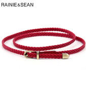 RAINIE SEAN Pleteni kožni remen Ženski tanki remen oko struka Crno Crveno Bijelo Ružičasti Ženski remeni s pu kožnim remenom i kopčom Ženski remeni