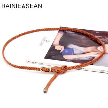 RAINIE SEAN Δερμάτινη πλεκτή ζώνη Γυναικεία Λεπτή ζώνη μέσης Μαύρο Κόκκινο Λευκό Ροζ Γυναικείο Pu Δερμάτινο λουράκι με καρφίτσα Γυναικείες ζώνες