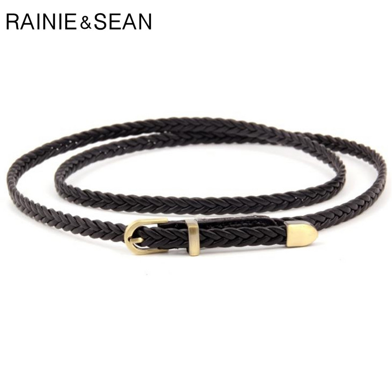 RAINIE SEAN Pleteni kožni remen Ženski tanki remen oko struka Crno Crveno Bijelo Ružičasti Ženski remeni s pu kožnim remenom i kopčom Ženski remeni