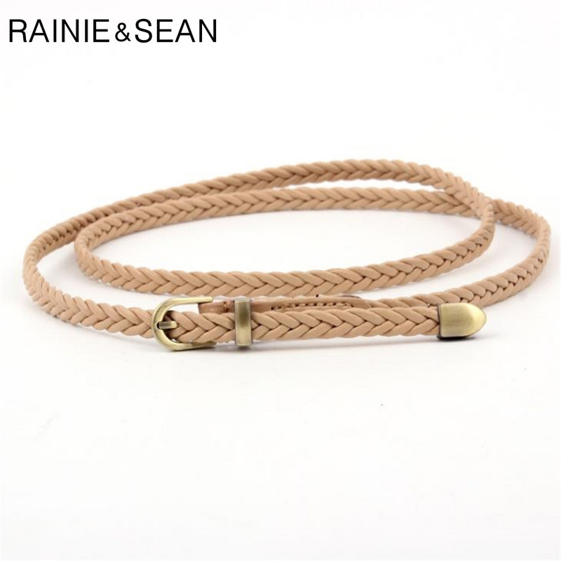 RAINIE SEAN Pleteni kožni remen Ženski tanki remen oko struka Crno Crveno Bijelo Ružičasti Ženski remeni s pu kožnim remenom i kopčom Ženski remeni