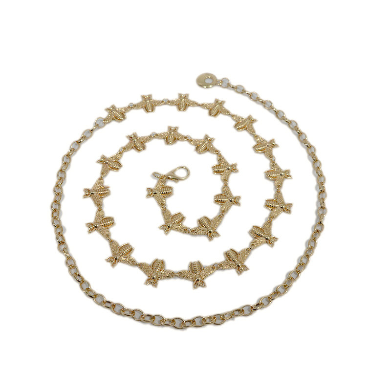 Új egyedi méh arany csatos öv női divatos fém csatos fényes lánc övek vékony női farmer ruha derékpánt 2022