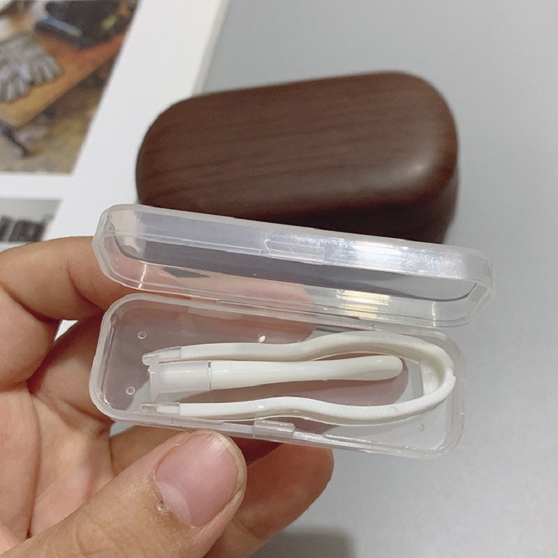 Bőr, fa szemcsés kontaktlencse tok, 4 db szett, kompakt, egyszerű, elegáns szemkontaktus tok utazási hordozható kontaktlencse tok tükörrel