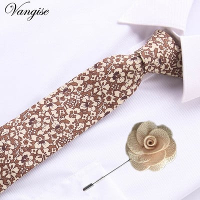 Vangise 6,5 cm-es pamut férfi kockás nyakkendő Piros Paisley nyakkendő és bross szett Klasszikus barna/fekete/kék nyakkendő esküvőre