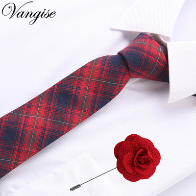 Vangise 6,5 cm-es pamut férfi kockás nyakkendő Piros Paisley nyakkendő és bross szett Klasszikus barna/fekete/kék nyakkendő esküvőre