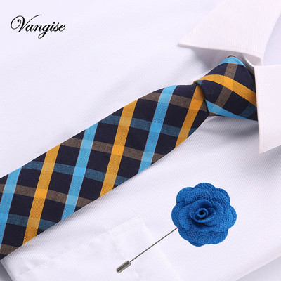 Vangise 6,5 cm-es pamut férfi kockás nyakkendő Piros Paisley nyakkendő és bross szett Klasszikus barna/fekete/kék nyakkendő esküvőre