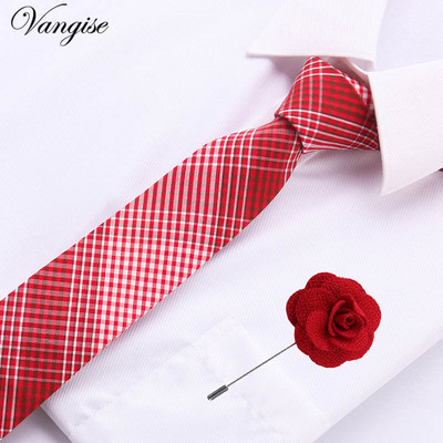 Vangise 6,5 cm-es pamut férfi kockás nyakkendő Piros Paisley nyakkendő és bross szett Klasszikus barna/fekete/kék nyakkendő esküvőre