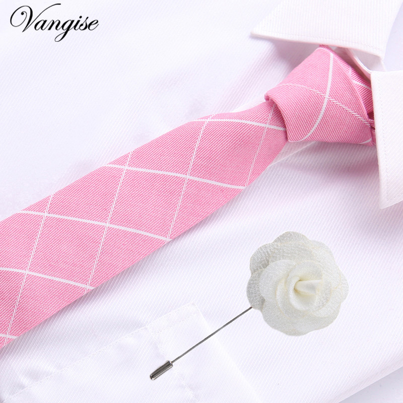 Vangise 6,5 cm-es pamut férfi kockás nyakkendő Piros Paisley nyakkendő és bross szett Klasszikus barna/fekete/kék nyakkendő esküvőre