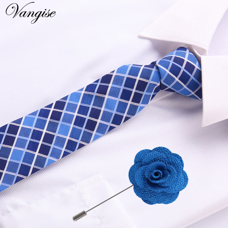 Vangise 6,5 cm-es pamut férfi kockás nyakkendő Piros Paisley nyakkendő és bross szett Klasszikus barna/fekete/kék nyakkendő esküvőre