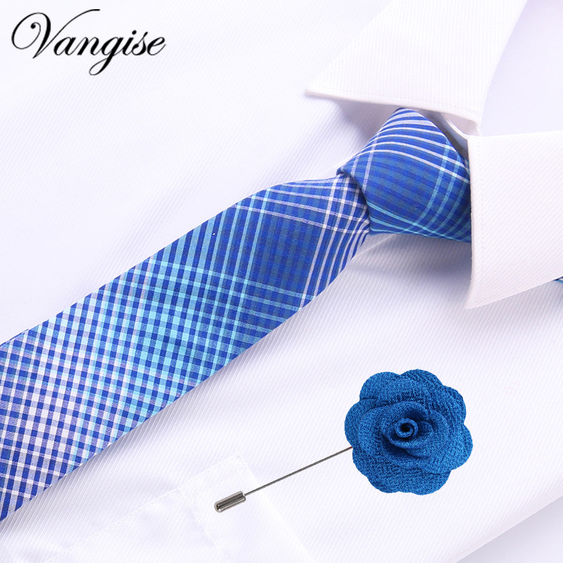 Vangise 6,5 cm-es pamut férfi kockás nyakkendő Piros Paisley nyakkendő és bross szett Klasszikus barna/fekete/kék nyakkendő esküvőre