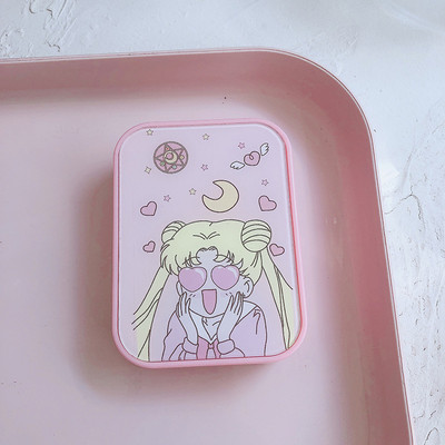 Kutija za kontaktne leće japanske ružičaste serije s zrcalom Spremnik za leće u boji s crtanim filmovima Prijenosni set za putovanja Poklon za pohranu leća