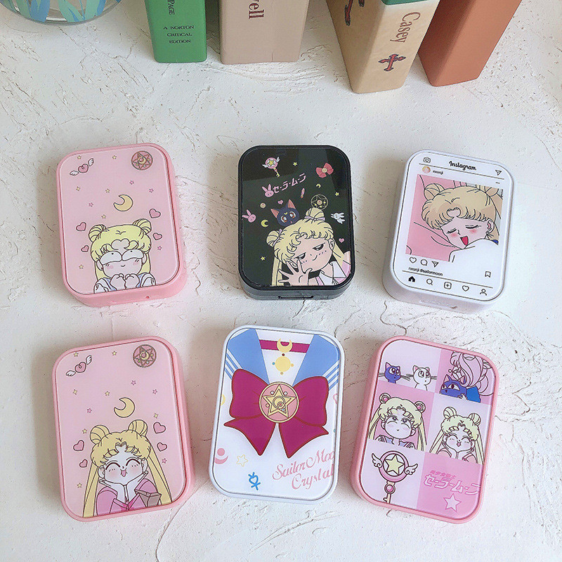 Kutija za kontaktne leće japanske ružičaste serije s zrcalom Spremnik za leće u boji s crtanim filmovima Prijenosni set za putovanja Poklon za pohranu leća