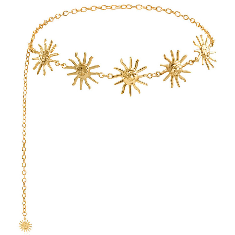 Curele de soare placate cu aur Lanțuri Vintage Harajuku Cureaua cu talie înaltă pentru femei, lanț gotic, mozaic, pandantiv lunar, fete