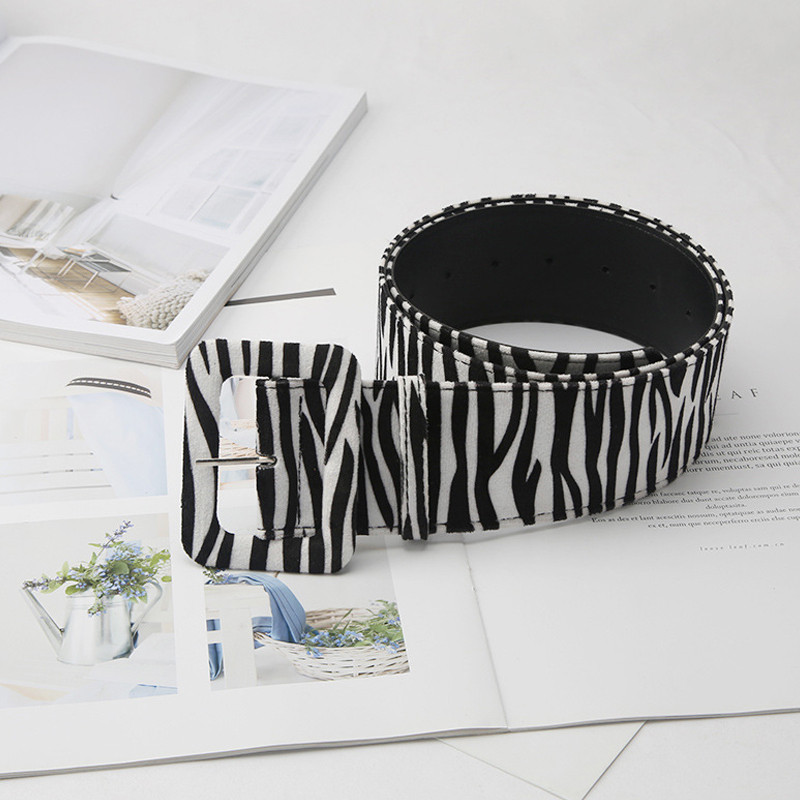 Velúr négyzet alakú csatos derékpánt női zebra mintás derékpánt tűcsatos öv Cummerbund női fűző öv széldzsekihez