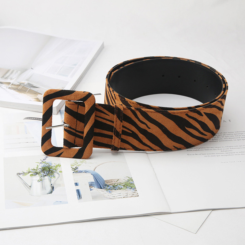 Velúr négyzet alakú csatos derékpánt női zebra mintás derékpánt tűcsatos öv Cummerbund női fűző öv széldzsekihez