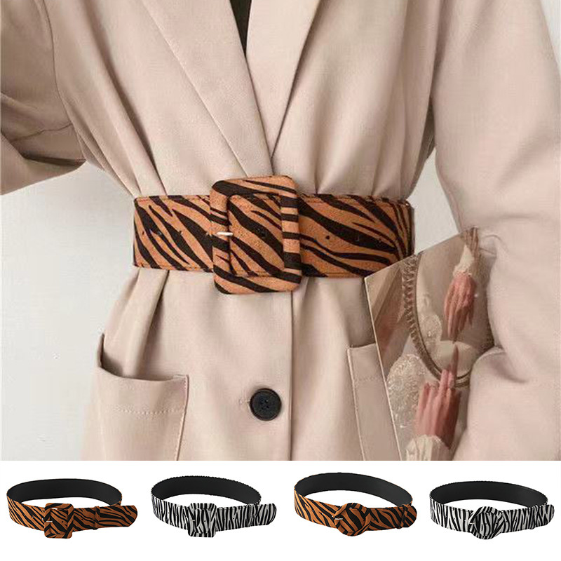 Velúr négyzet alakú csatos derékpánt női zebra mintás derékpánt tűcsatos öv Cummerbund női fűző öv széldzsekihez