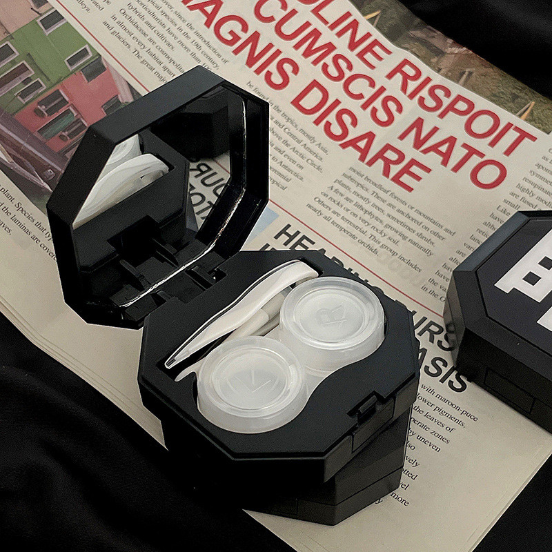 Personality Vicces kontaktlencse tok Hordozható fekete-fehér Simplicity Care Box Férfi női utazási kontaktlencse tok