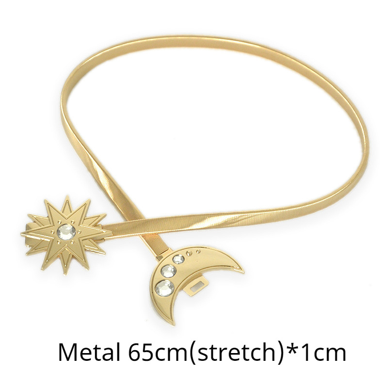 női holdcsillag arany öv új sztreccs fém fényes övek női vékony gyémánt derékpánt női ruha divat 2021