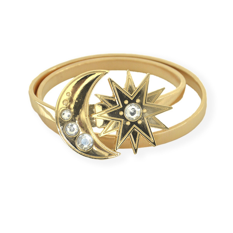 női holdcsillag arany öv új sztreccs fém fényes övek női vékony gyémánt derékpánt női ruha divat 2021