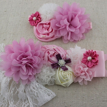 2 τμχ/σετ Μόδα Φύλλα με ασορτί κορδέλα σιφόν Shabby Flower Sash Ζώνη για κορίτσι Flower Sash Ζώνη εγκυμοσύνης