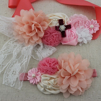 2 τμχ/σετ Μόδα Φύλλα με ασορτί κορδέλα σιφόν Shabby Flower Sash Ζώνη για κορίτσι Flower Sash Ζώνη εγκυμοσύνης