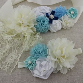 2 τμχ/σετ Μόδα Φύλλα με ασορτί κορδέλα σιφόν Shabby Flower Sash Ζώνη για κορίτσι Flower Sash Ζώνη εγκυμοσύνης