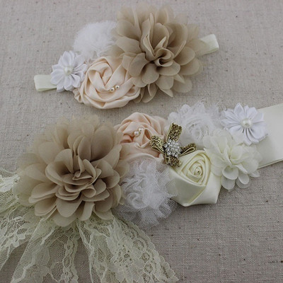 2 vnt./rinkinys Madinga juosta su tinkama galvos juostele, šifono nuskurusia gėlių juosta mergaičių gėlėmis varčiomis nėščiosioms