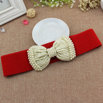 Γυναικεία ζώνη Λευκή μαύρη ζώνη μόδας Lady Bowknot Stretch Ελαστική φαρδιά ζώνη μαργαριταρένια μέση