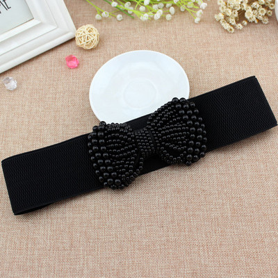 Öv Női Fehér Fekete Öv Divat Női Bowknot Stretch Elasztikus Széles Öv Gyöngy derék övek