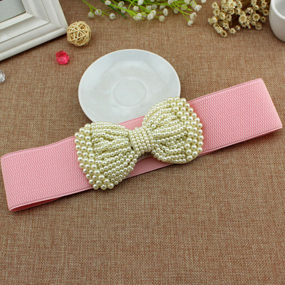 Öv Női Fehér Fekete Öv Divat Női Bowknot Stretch Elasztikus Széles Öv Gyöngy derék övek