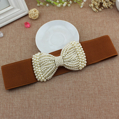 Öv Női Fehér Fekete Öv Divat Női Bowknot Stretch Elasztikus Széles Öv Gyöngy derék övek