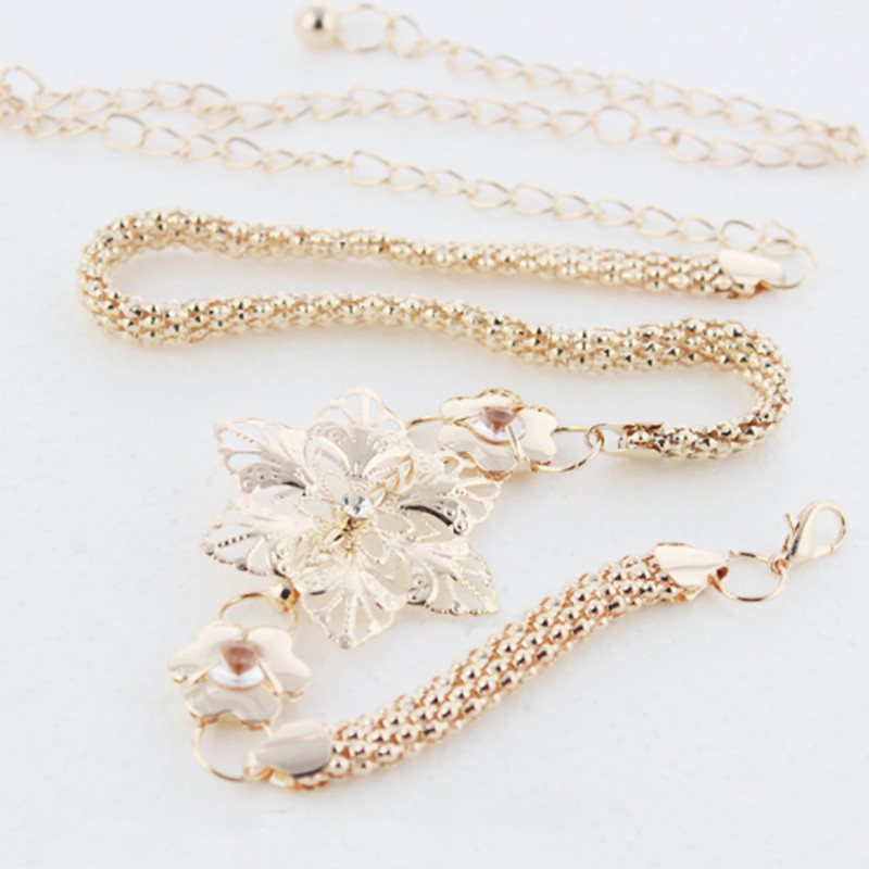 Ženski dizajnerski cvjetovi Zlatni pojas s lancem oko struka Ženska haljina Metalni zlatni pojas za sunčanje Modni ženski luksuzni pojasevi