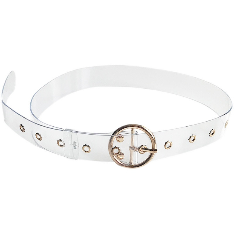 Curele de damă Design de modă, metal auriu, cu cataramă rotundă, pantaloni, curea din plastic, curea din PVC, centuri transparente transparente pentru blugi pentru femei