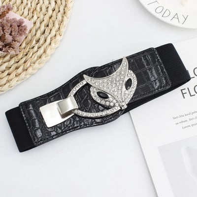 Ελαστική γυναικεία ζώνη, απλή μαύρη ζώνη με μεταλλική πόρπη, διακοσμημένη με στρας, για παλτό, πουλόβερ, μοντέρνα ρούχα